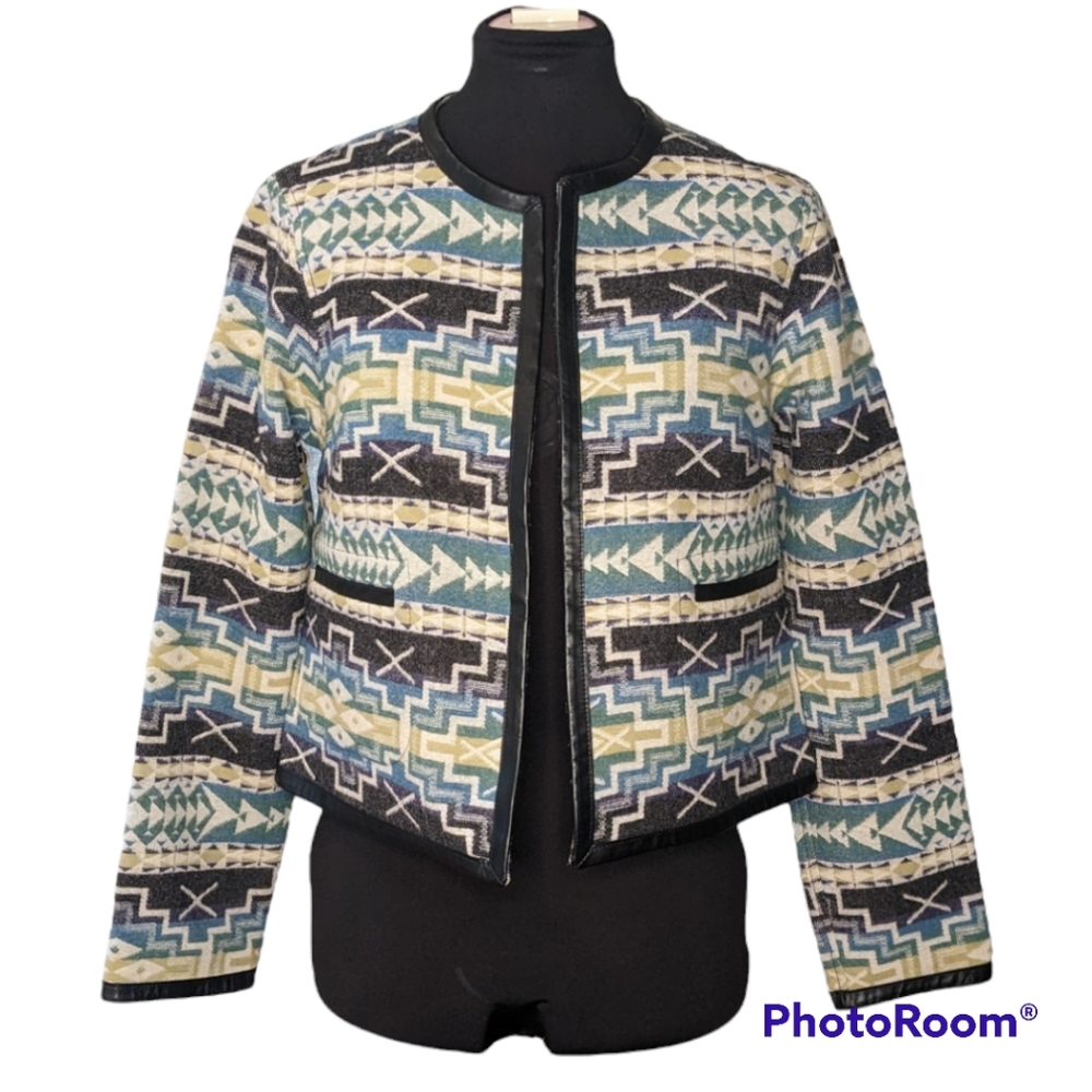Pendleton Wool Aztec Print Open Front Jacket Small - image 1